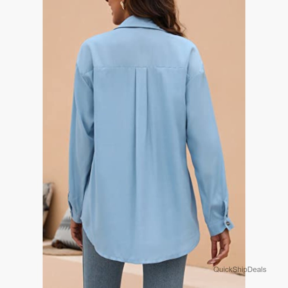 Polyester Spandex Button Down Shirt Long Sleeve B… - image 6